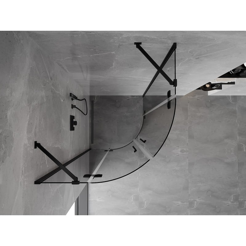 Mexen Mist Halbkreis-Duschkabine aufklappbar 70 x 70 cm, transparent, schwarz - 8A33-070-070-70-00