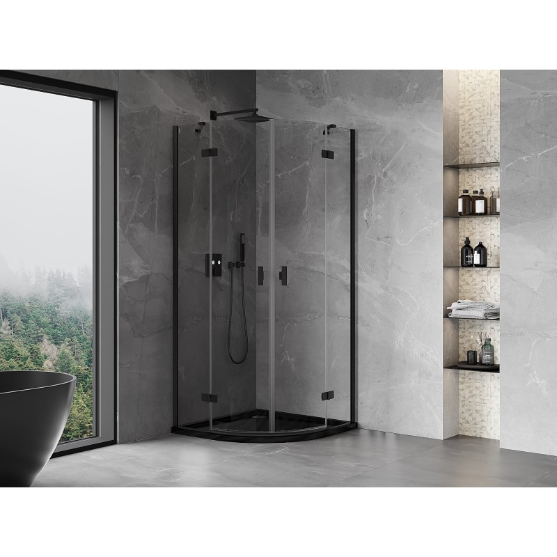 Mexen Mist halbrunde Duschkabine 80 x 80 cm, transparent, schwarz - 8A33-080-080-70-00