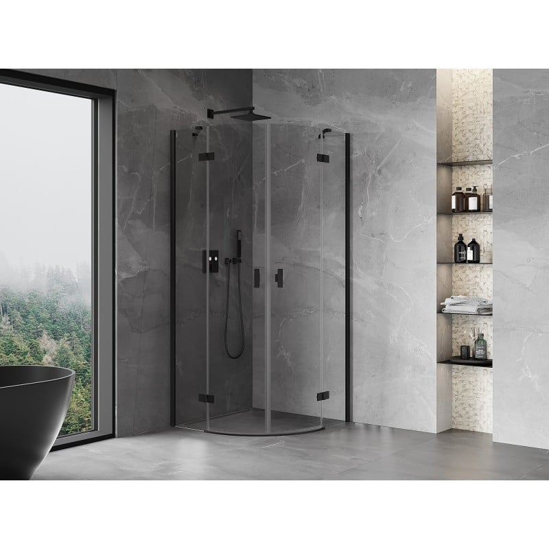 Mexen Mist halbrunde Duschkabine 80 x 80 cm, transparent, schwarz - 8A33-080-080-70-00