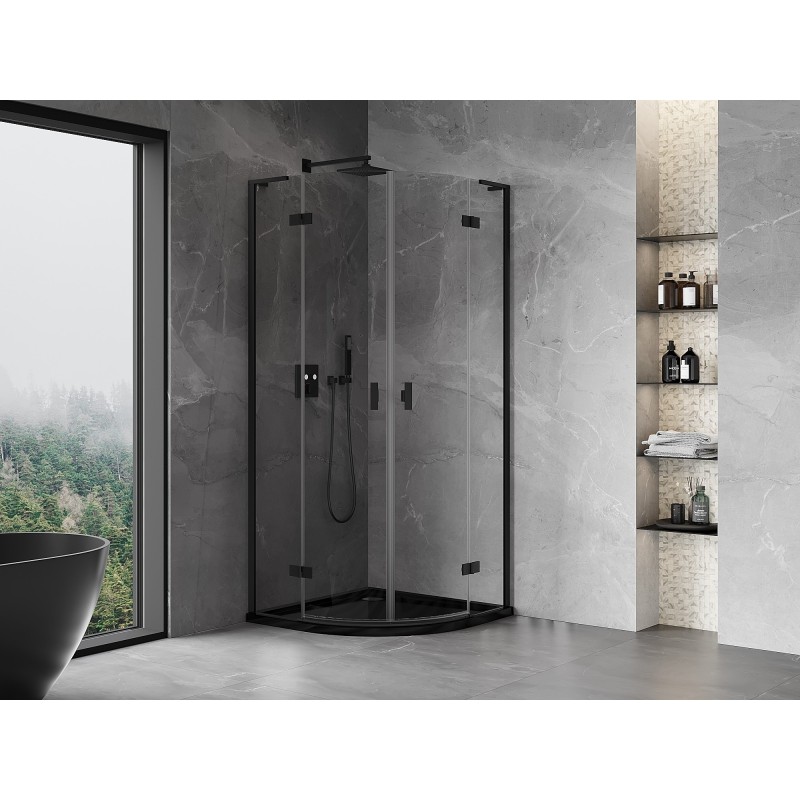 Mexen Mist L halbrunde Duschkabine schwenkbar 90 x 90 cm, transparent, schwarz - 8A33L-090-090-70-00