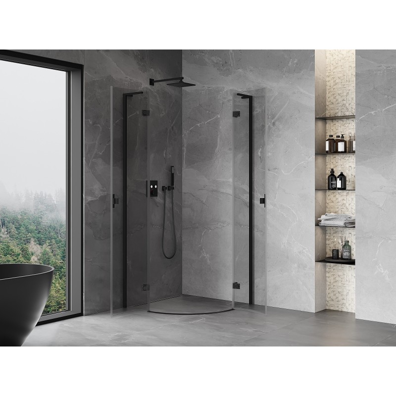 Mexen Mist L, halbkreisförmige Duschkabine mit schwenkbarer Tür 100 x 100 cm, transparent, schwarz - 8A33L-100-100-70-00