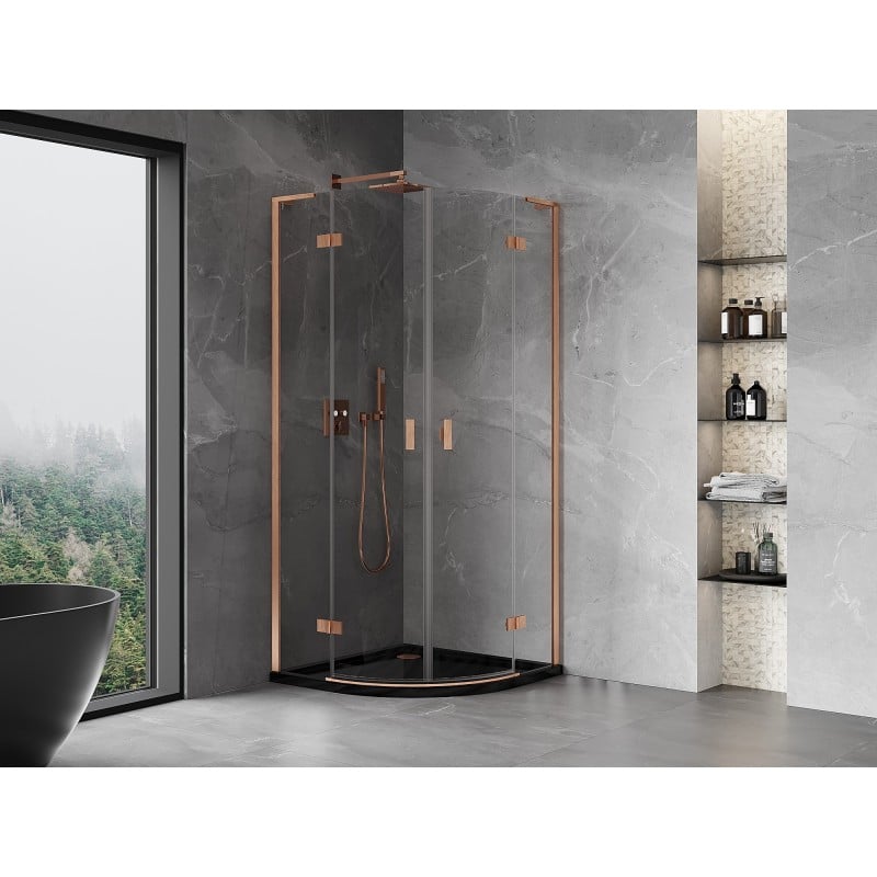 Mexen Mist L Duschkabine halbrund klappbar 90 x 90 cm, transparent, gebürstetes Kupfer - 8A33L-090-090-65-00