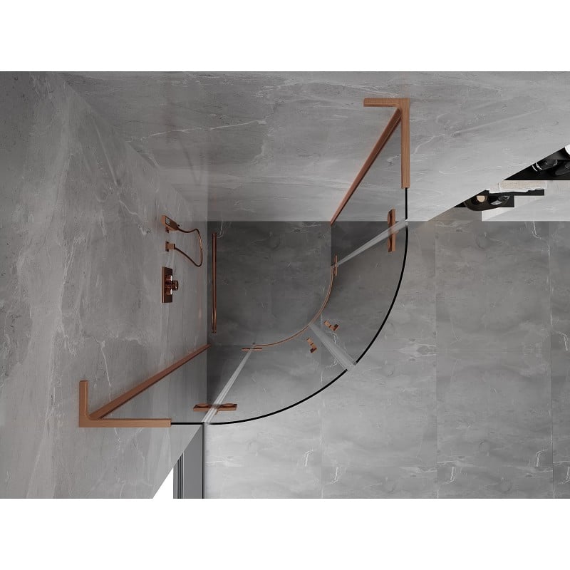 Mexen Mist L Duschkabine halbrund klappbar 90 x 90 cm, transparent, gebürstetes Kupfer - 8A33L-090-090-65-00