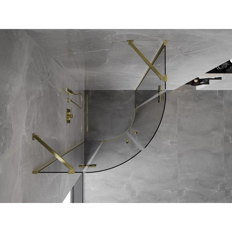 Mexen Mist halbrunde Duschkabine, schwenkbar, 80 x 80 cm, transparent, gold - 8A33-080-080-50-00