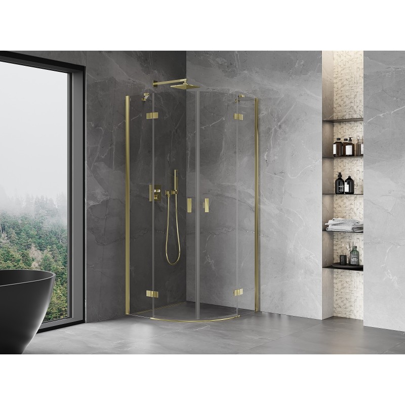 Mexen Mist halbkreisförmige Duschkabine, schwenkbar 90 x 90 cm, transparent, gold - 8A33-090-090-50-00