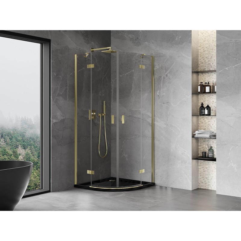Mexen Mist Duschkabine halbrund schwenkbar 100 x 100 cm, transparent, gold - 8A33-100-100-50-00