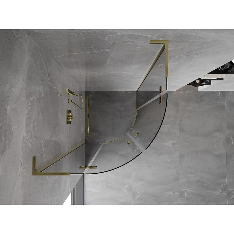 Mexen Mist L Duschkabine halbrund schwenkbar 90 x 90 cm, transparent, gold - 8A33L-090-090-50-00