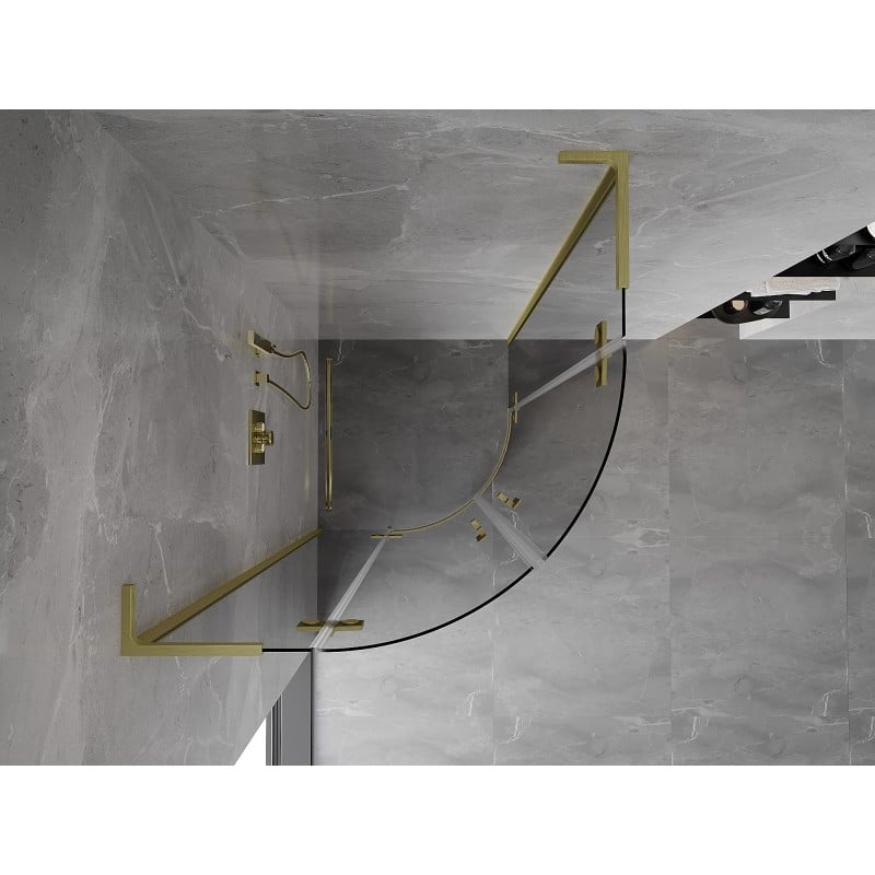 Mexen Mist L halbrunde Duschkabine klappbar 100 x 100 cm, transparent, gebürstetes Gold - 8A33L-100-100-55-00