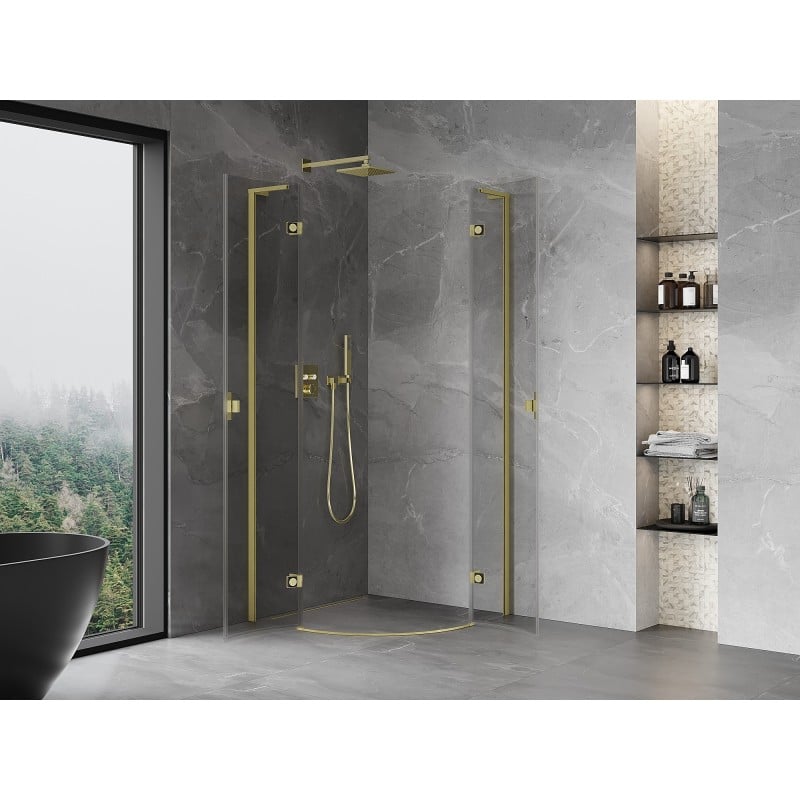 Mexen Mist L halbrunde Duschkabine klappbar 100 x 100 cm, transparent, gebürstetes Gold - 8A33L-100-100-55-00