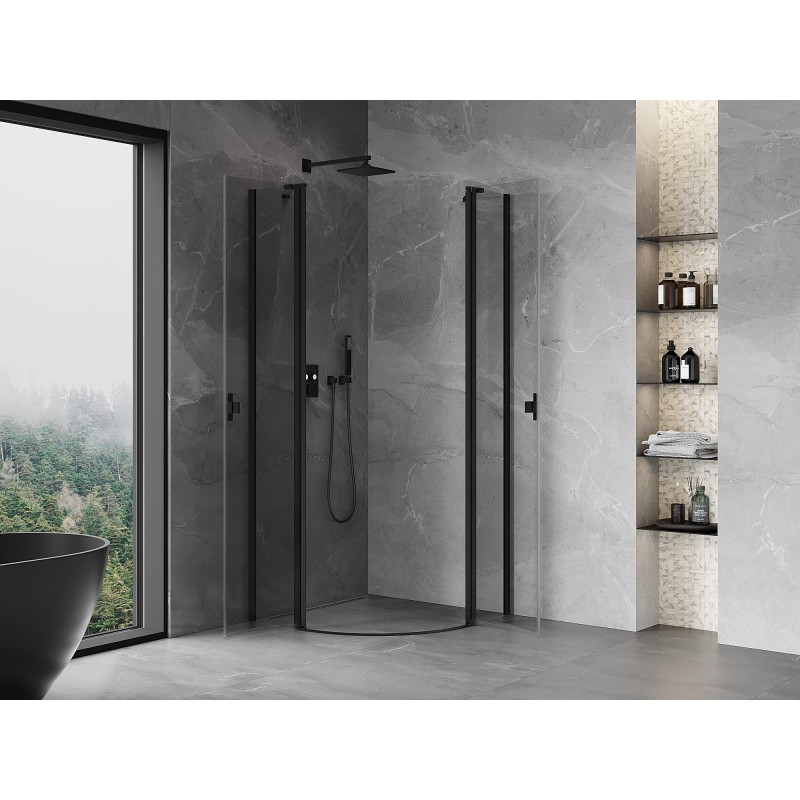 Mexen Mist halbrunde Duschkabine schwenkbar 100 x 100 cm, transparent, schwarz - 8A32-100-100-70-00
