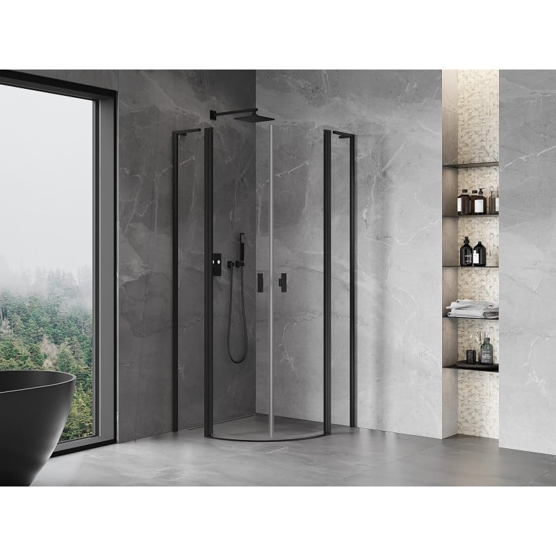 Mexen Mist L Duschkabine halbrund schwenkbar 90 x 90 cm, transparent, schwarz - 8A32L-090-090-70-00