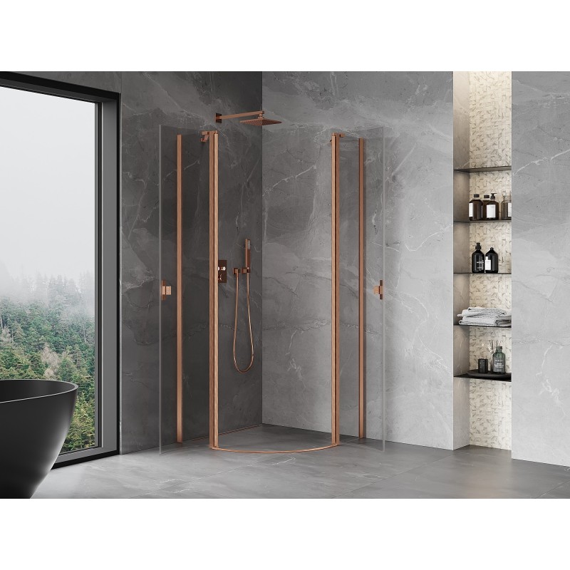 Mexen Mist Rundduschkabine mit Pendeltür 90 x 90 cm, transparent, gebürstetes Kupfer - 8A32-090-090-65-00