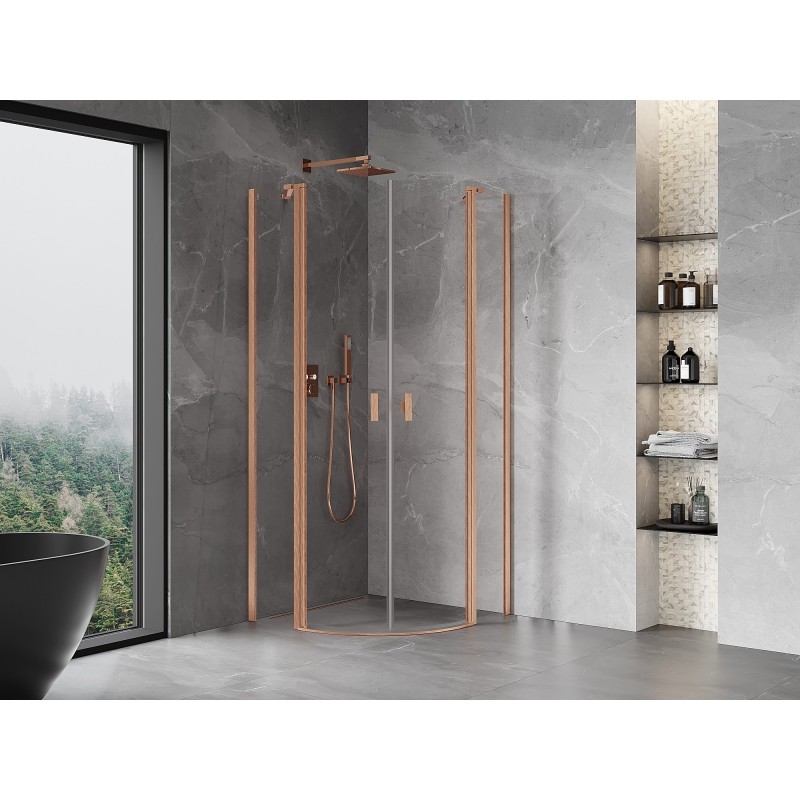 Mexen Mist Rundduschkabine mit Pendeltür 90 x 90 cm, transparent, gebürstetes Kupfer - 8A32-090-090-65-00