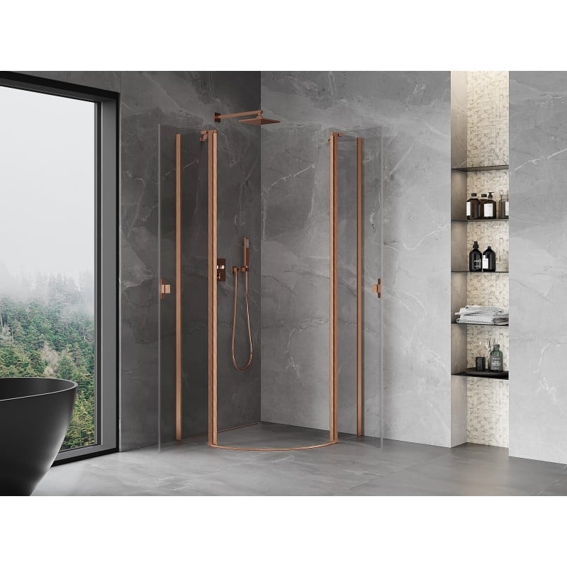 Mexen Mist Duschkabine halbrund schwenkbar 100 x 100 cm, transparent, gebürstetes Kupfer - 8A32-100-100-65-00