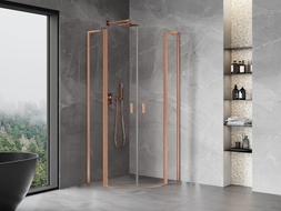 Mexen Mist L Duschkabine halbkreisförmig schwenkbar 80 x 80 cm, transparent, gebürstetes Kupfer - 8A32L-080-080-65-00