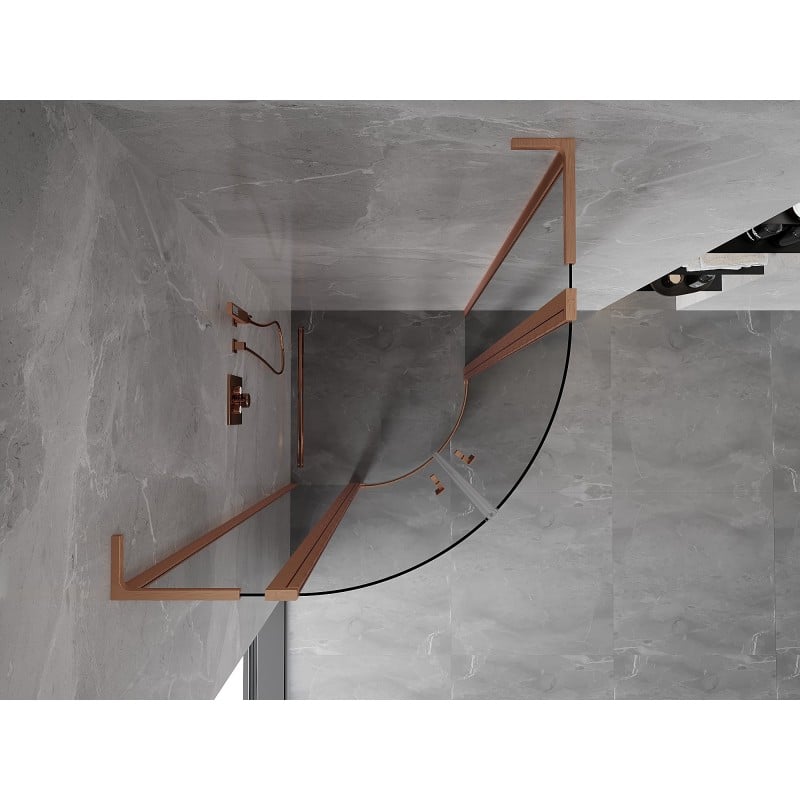 Mexen Mist L Duschkabine halbrund schwenkbar 100 x 100 cm, transparent, gebürstetes Kupfer - 8A32L-100-100-65-00
