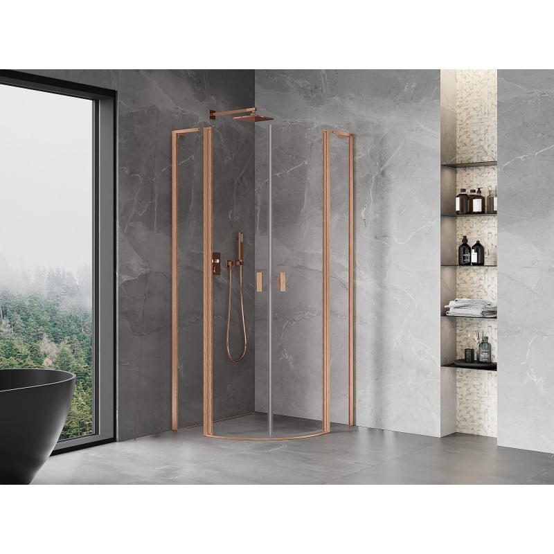 Mexen Mist L Duschkabine halbrund schwenkbar 100 x 100 cm, transparent, gebürstetes Kupfer - 8A32L-100-100-65-00
