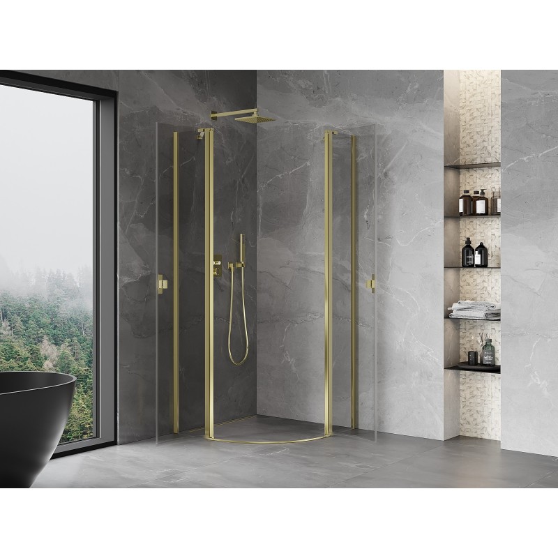 Mexen Mist Duschkabine halbrund schwenkbar 90 x 90 cm, transparent, gold - 8A32-090-090-50-00