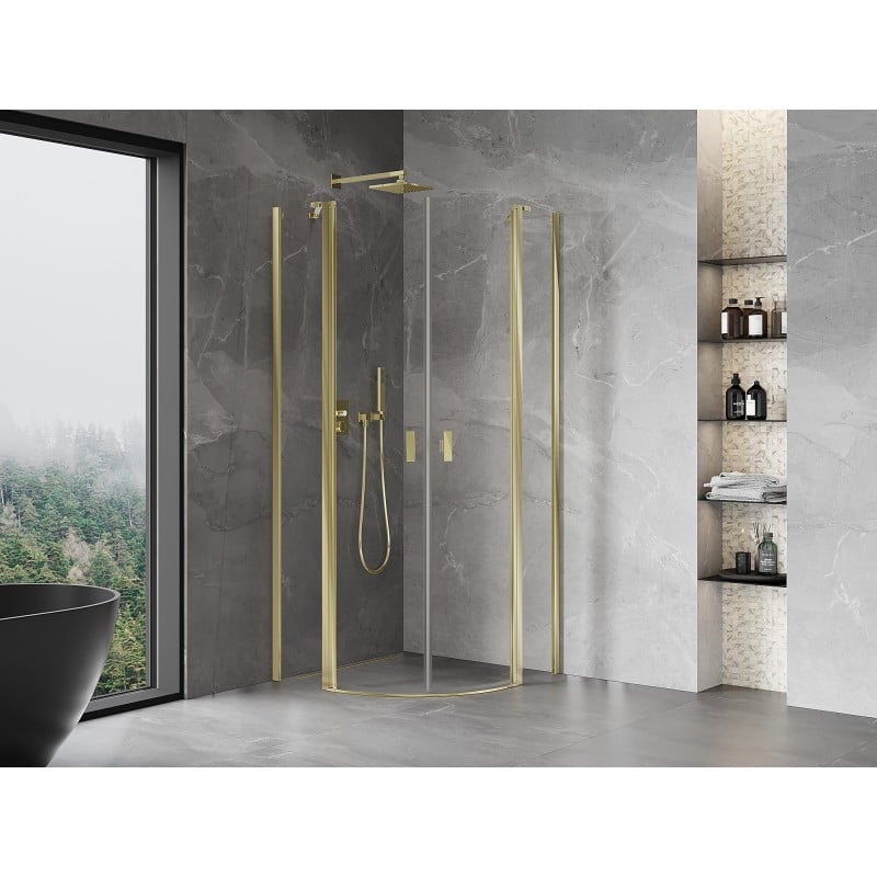 Mexen Mist Duschkabine halbrund schwenkbar 90 x 90 cm, transparent, gold - 8A32-090-090-50-00