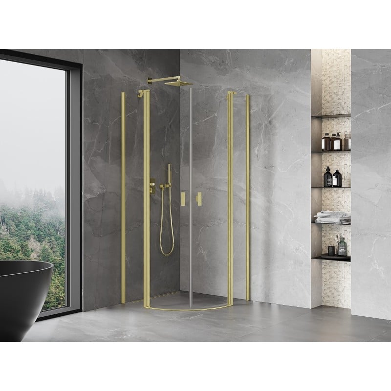 Mexen Mist Duschkabine halbkreisförmig schwenkbar 80 x 80 cm, transparent, gold gebürstet - 8A32-080-080-55-00