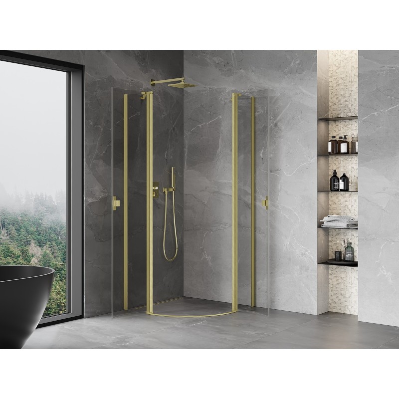 Mexen Mist halbrunde Duschkabine 90 x 90 cm, transparent, gebürstetes Gold - 8A32-090-090-55-00