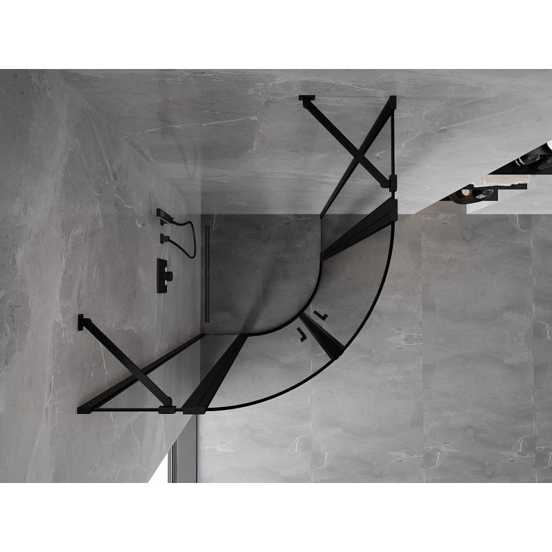 Mexen Mist Duschkabine halbrund schwenkbar 90 x 90 cm, schwarzer Rahmen, schwarz - 8A32-090-090-70-70