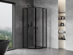 Mexen Mist Duschkabine halbrund schwenkbar 90 x 90 cm, schwarzer Rahmen, schwarz - 8A32-090-090-70-70
