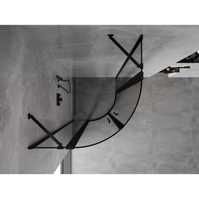 Mexen Mist Duschkabine halbrund schwenkbar 100 x 100 cm, schwarzer Rahmen, schwarz - 8A32-100-100-70-70