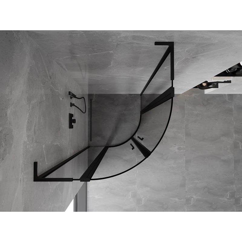 Mexen Mist L Duschkabine halbkreisförmig schwingtür 90 x 90 cm, schwarzer Rahmen, schwarz - 8A32L-090-090-70-70