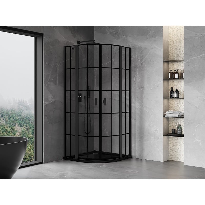 Mexen Mist Duschkabine halbkreisförmig schwenkbar 80 x 80 cm, schwarzes Gitter, schwarz - 8A32-080-080-70-77