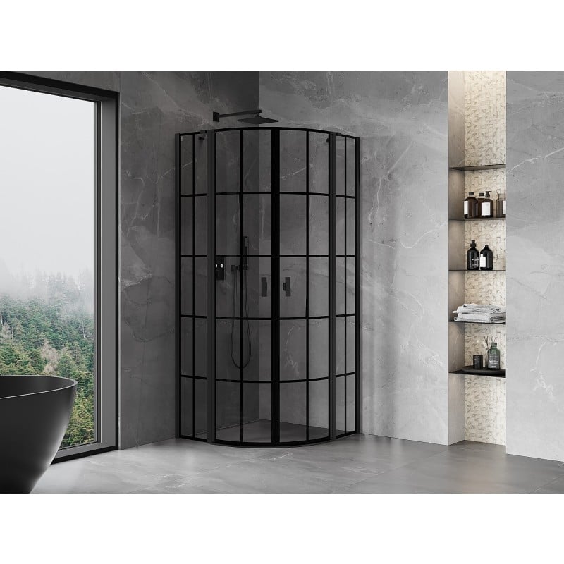 Mexen Mist Duschkabine halbkreisförmig schwenkbar 80 x 80 cm, schwarzes Gitter, schwarz - 8A32-080-080-70-77