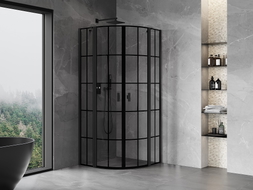 Mexen Mist Halbkreis-Duschkabine schwingend 90 x 90 cm, schwarzes Gitter, schwarz - 8A32-090-090-70-77