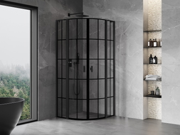 Mexen Mist L halbkreisförmige Duschkabine schwenkbar 90 x 90 cm, schwarzes Gitter, schwarz - 8A32L-090-090-70-77