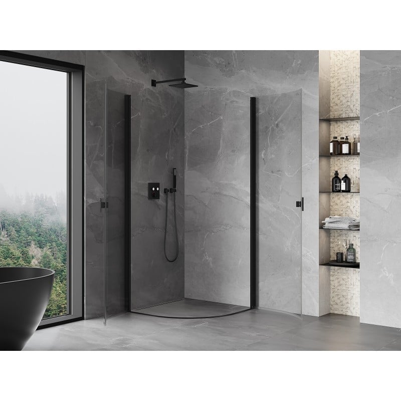 Mexen Mist Duschkabine halbrund schwenkbar 80 x 80 cm, transparent, schwarz - 8A31-080-080-70-00