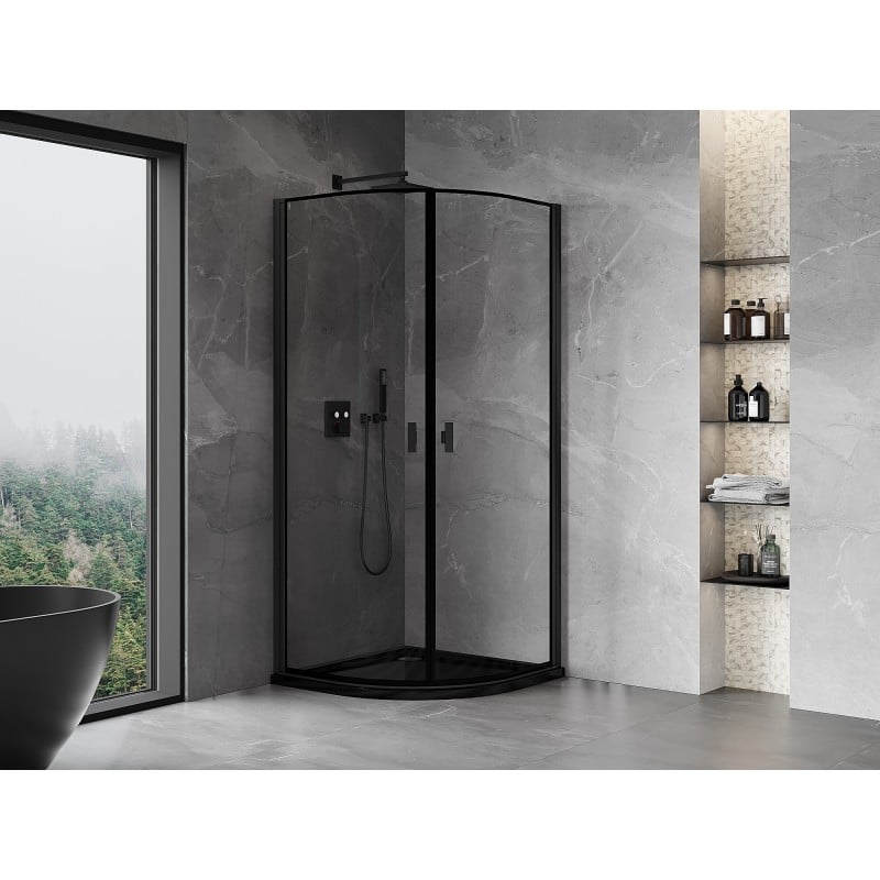 Mexen Mist halbrunde Duschkabine schwenkbar 90 x 90 cm, schwarzer Rahmen, schwarz - 8A31-090-090-70-70