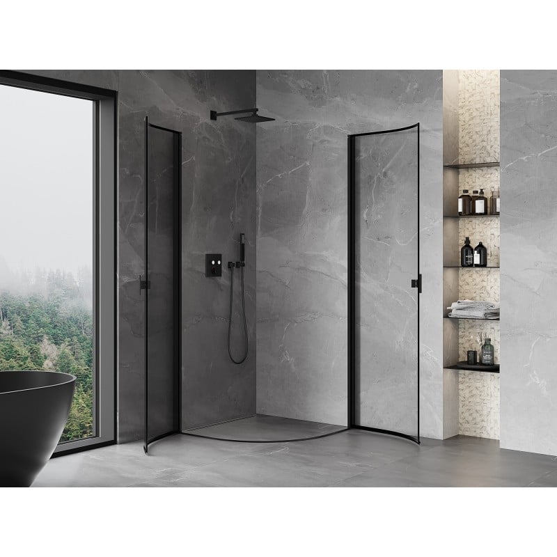 Mexen Mist halbkreisförmige Duschkabine zum Schwenken 80 x 80 cm, schwarzer Rahmen, schwarz - 8A31-080-080-70-70