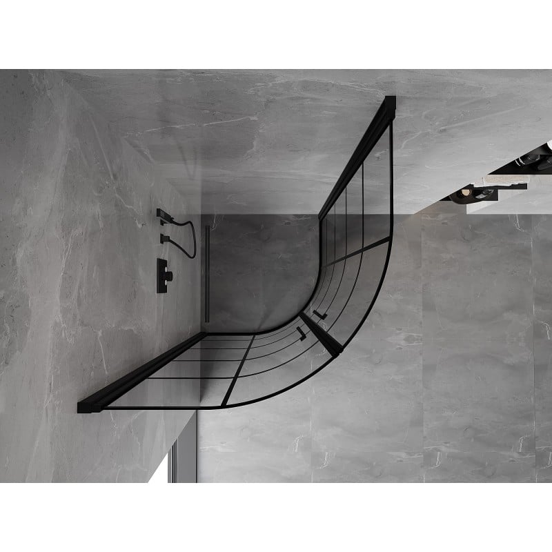 Mexen Mist halbkreisförmige Duschtür 90 x 90 cm, schwarzes Raster, schwarz - 8A31-090-090-70-77