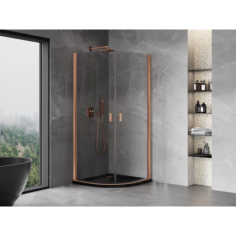 Mexen Mist halbrunde Duschkabine zum Öffnen 90 x 90 cm, transparent, gebürstetes Kupfer - 8A31-090-090-65-00