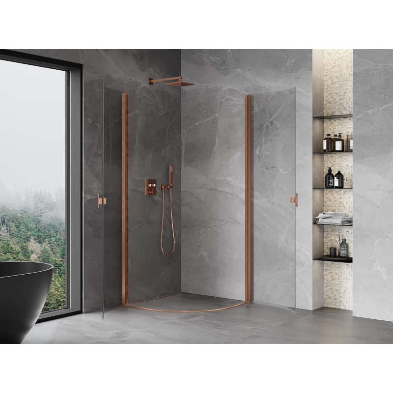 Mexen Mist halbrunde Duschkabine zum Öffnen 90 x 90 cm, transparent, gebürstetes Kupfer - 8A31-090-090-65-00
