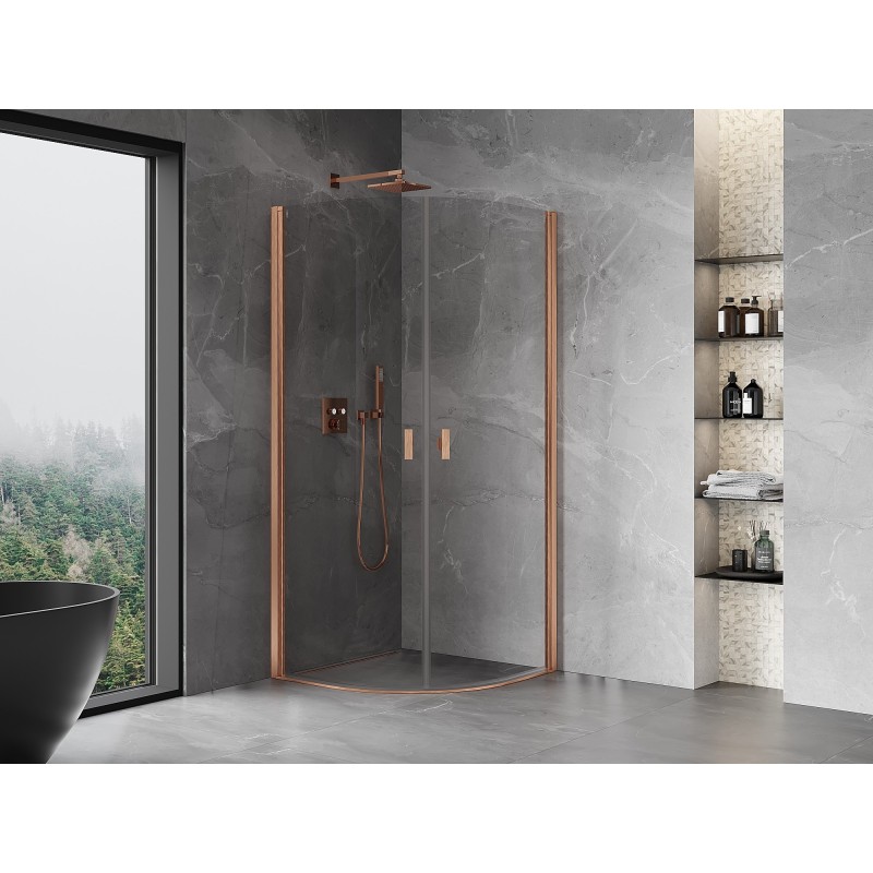 Mexen Mist halbrunde Duschkabine zum Öffnen 90 x 90 cm, transparent, gebürstetes Kupfer - 8A31-090-090-65-00