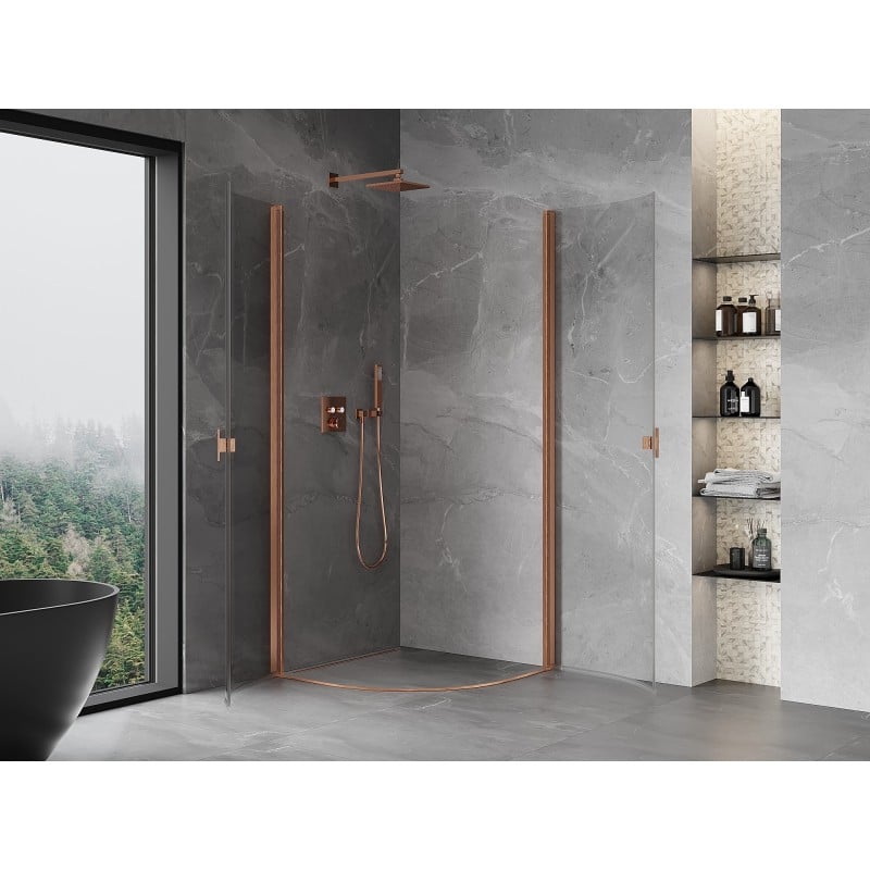 Mexen Mist halbrunde Duschkabine schwenkbar 80 x 80 cm, transparent, gebürstetes Kupfer - 8A31-080-080-65-00