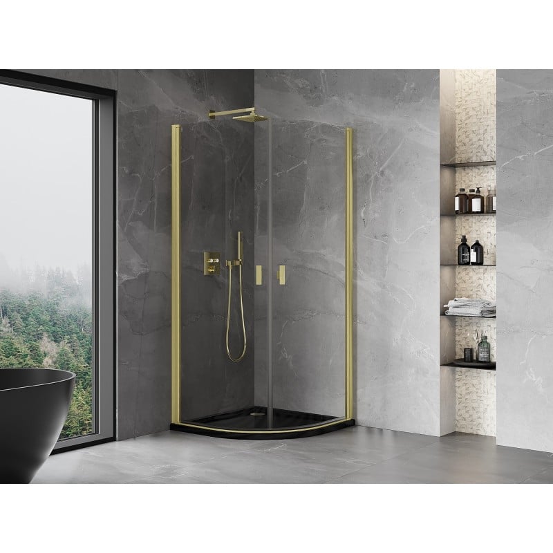 Mexen Mist Duschkabine halbrund schwenkbar 80 x 80 cm, transparent, gebürstetes Gold - 8A31-080-080-55-00