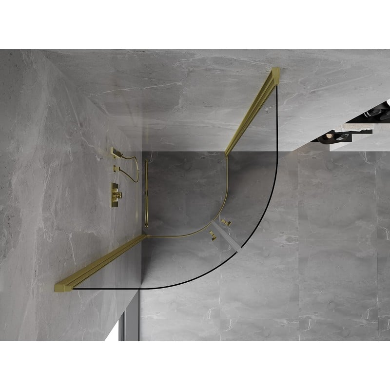 Mexen Mist Halbrunde Duschkabine schwenkbar 70 x 70 cm, transparent, gebürstetes Gold - 8A31-070-070-55-00