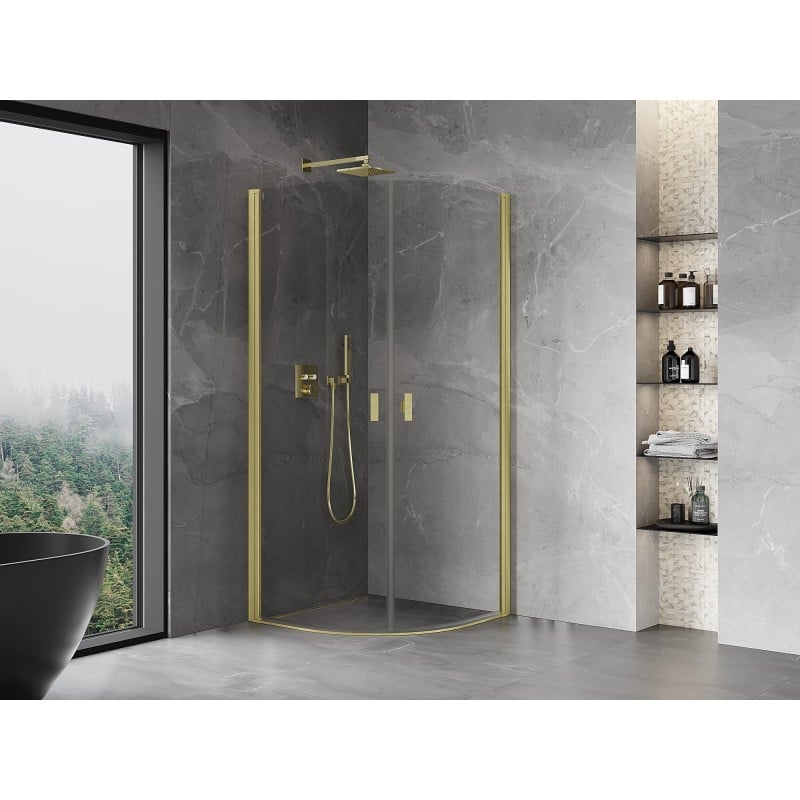 Mexen Mist Halbrunde Duschkabine schwenkbar 70 x 70 cm, transparent, gebürstetes Gold - 8A31-070-070-55-00