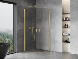 Mexen Mist Halbrunde Duschkabine schwenkbar 70 x 70 cm, transparent, gebürstetes Gold - 8A31-070-070-55-00