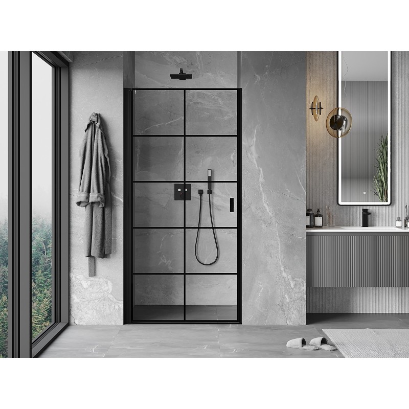Mexen Mist-B Duschkabinentür schwenkbar links 70 cm, schwarzes Gitter, schwarz - 8A2-070-000-70-77-L