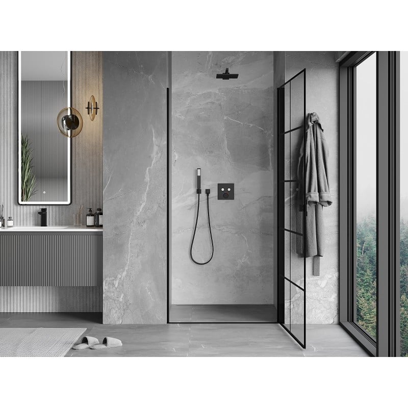 Mexen Mist-B Duschabtrennung Schwingtür rechts 90 cm, schwarzes Gitter, schwarz - 8A2-090-000-70-77-P