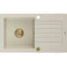 Mexen Pablo Granitspüle 1-becken mit Abtropffläche 752 x 436 mm, beige, goldener Siphon - 6510751010-69-G