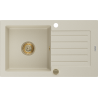 Mexen Pablo Granitspüle 1-beckig mit Abtropffläche 752 x 436 mm, beige, goldener Siphon - 6510751010-69-G