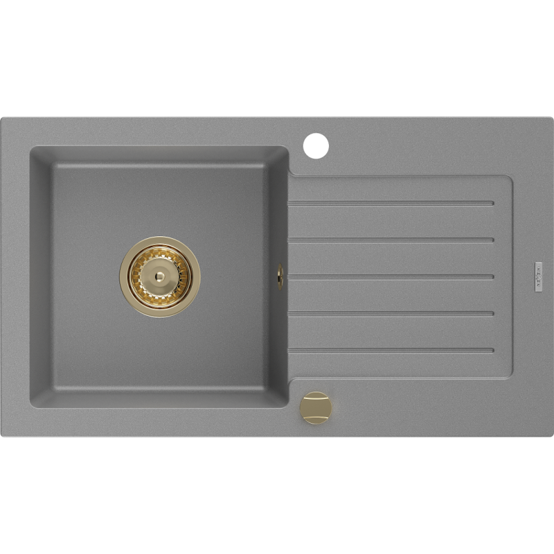 Mexen Pablo Granitspüle 1-Becken mit Abtropffläche 752 x 436 mm, grau, goldener Siphon - 6510751010-71-G